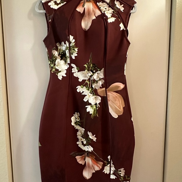 NWT Ted Baker London Zassha Burgundy Floral Print Bodycon Zip Back Dress - Picture 4 of 6